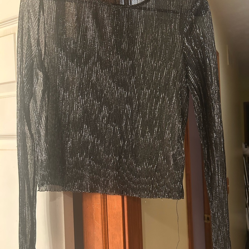 SHEIN Black and Silver Sheer Blouse